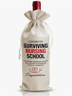 Surviving Nursing School Wine Bottle Linen Gift Bag